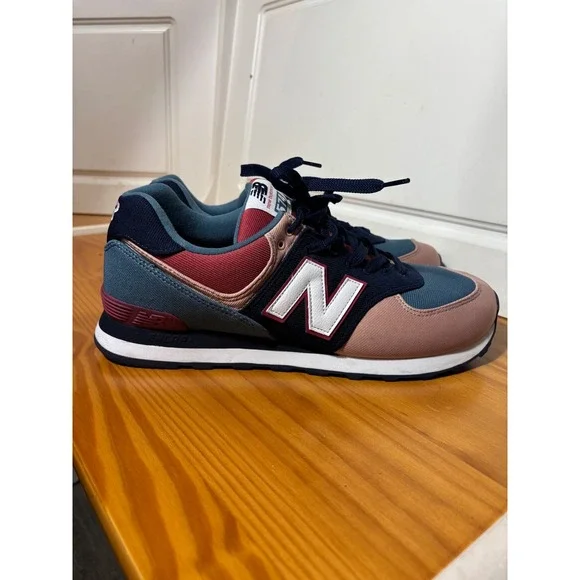 New Balance 574 Mens Casual Lifestyle Shoes Navy Pink Teal White N Logo size 11 - Picture 4 of 11